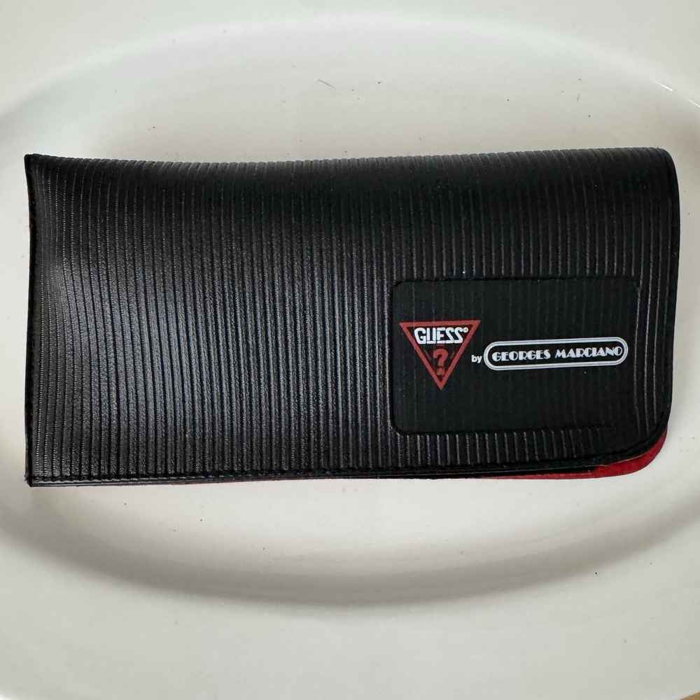 Vtg Guess By Georges Marciano Eyeglass Case Soft Slip In Black Red Preppy Retro